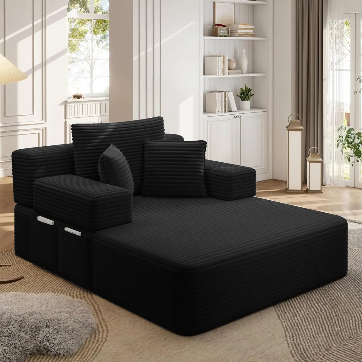 2-in-1 Convertible Chaise Lounge Indoor, 60.2" Corduroy Upholstered Chaise Lounge Chair that Converts to Sleeper, Custom