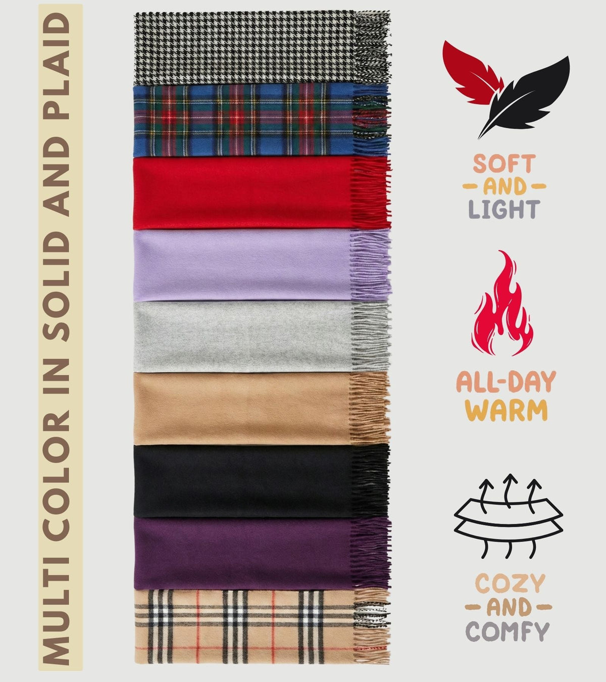 Sakkas Booker Cashmere Feel Solid Colored Unisex Winter Scarf With Fringe