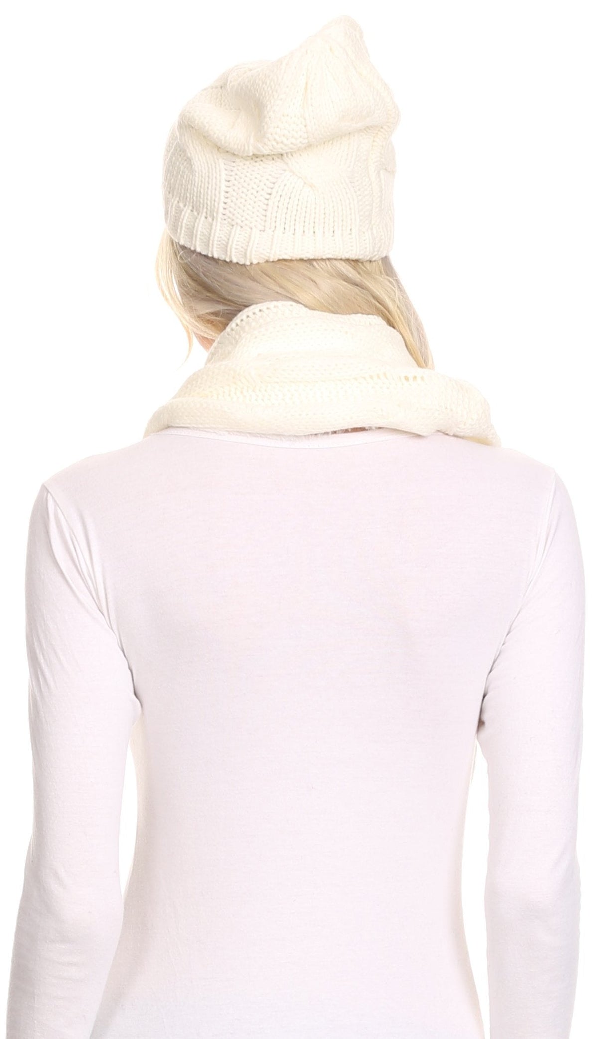 Sakkas Olliey Long Wide Classic Cable Knit Fur Lined Infinity Scarf And Hat Set