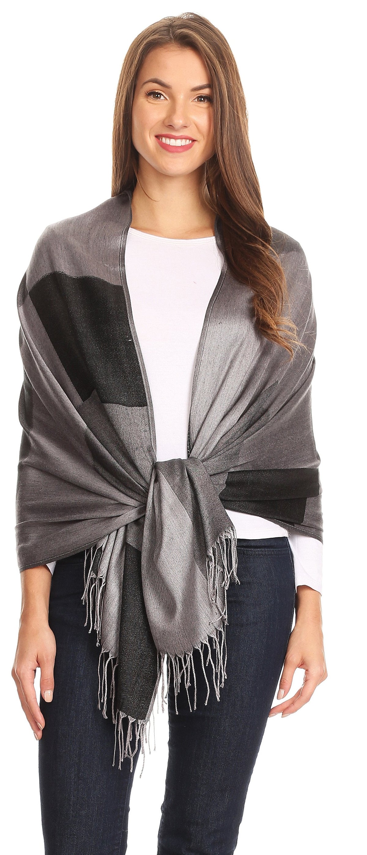 Sakkas Nicola Reversible Warm and Soft Unisex Scarf Stole Wrap Solid Color-block
