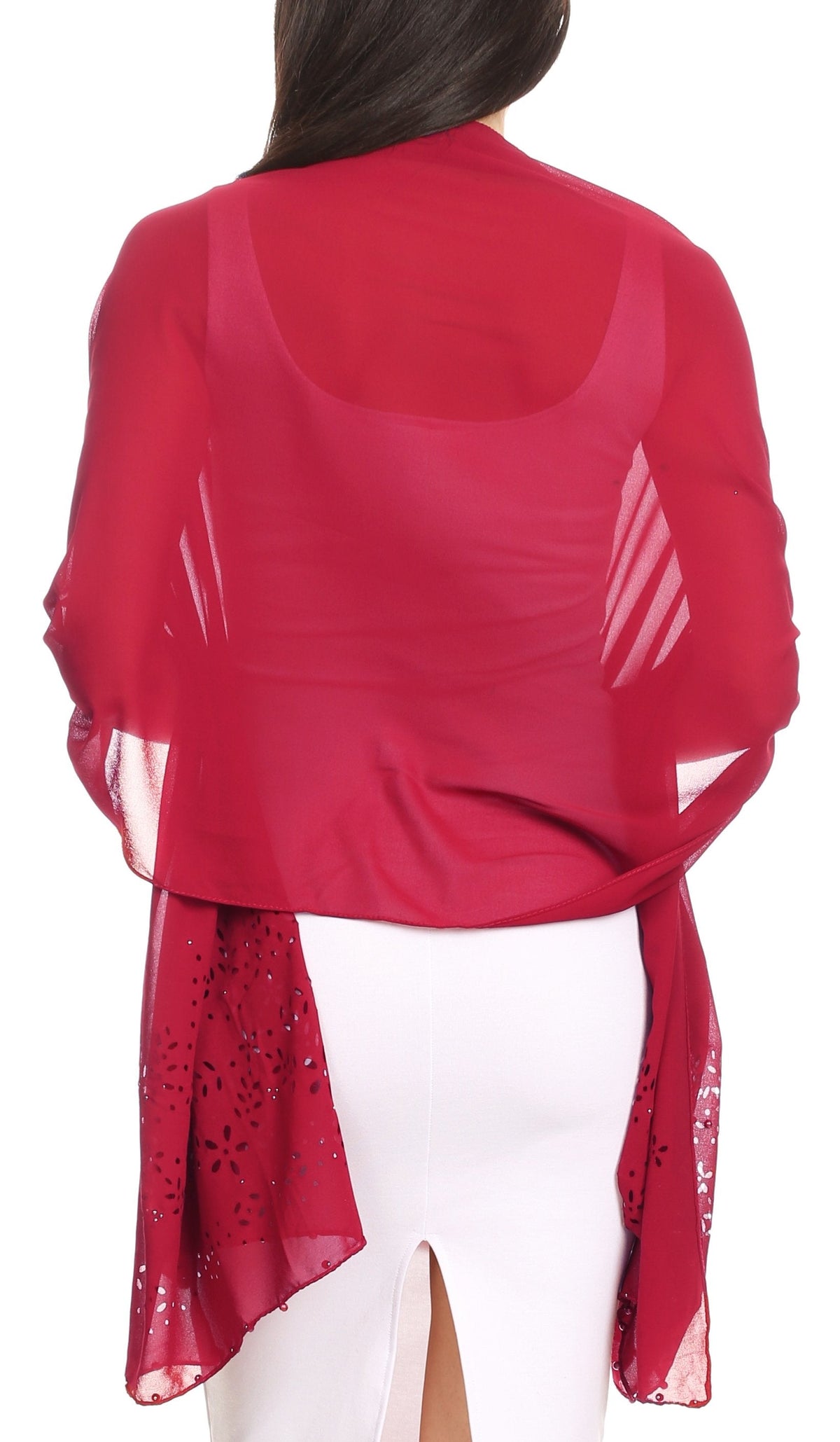 Sakkas Naomi Women Soft Sheer Embellished Chiffon Bridal Wedding Scarf Shawl Wrap