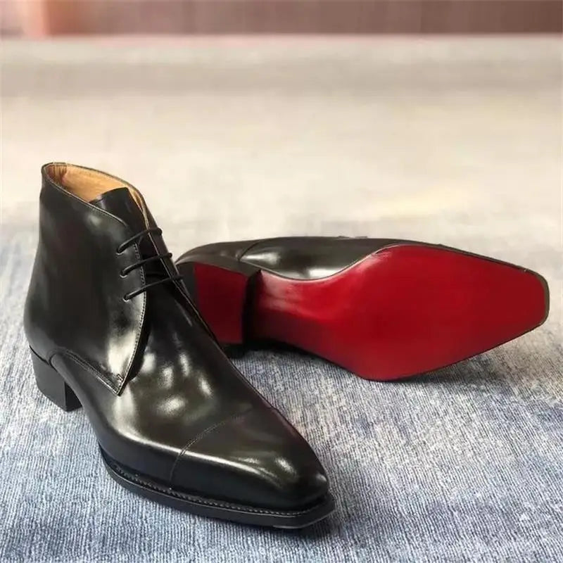 Men Boots Red Sole Handmade Solid Color Lace Up Classic Business Ankle Boots for Men Free Shipping Fashion Mens Shoes