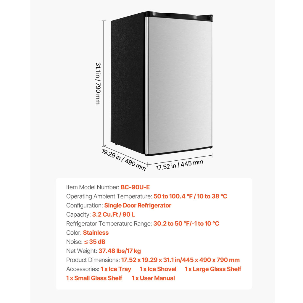 SucceBuy Mini Fridge Single Door Compact Refrigerator Adjustable Temperature Energy Efficient Small Refrigerator for BedroomDorm