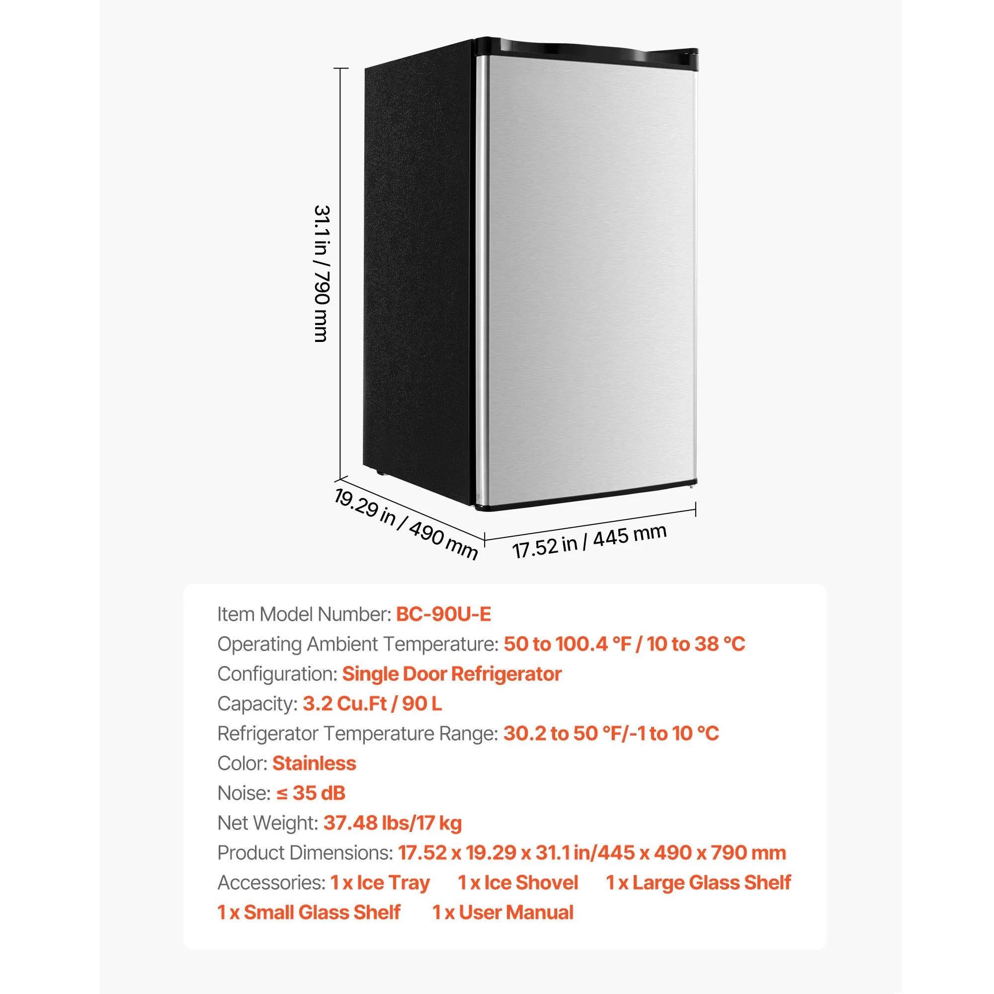SucceBuy Mini Fridge Single Door Compact Refrigerator Adjustable Temperature Energy Efficient Small Refrigerator for BedroomDorm