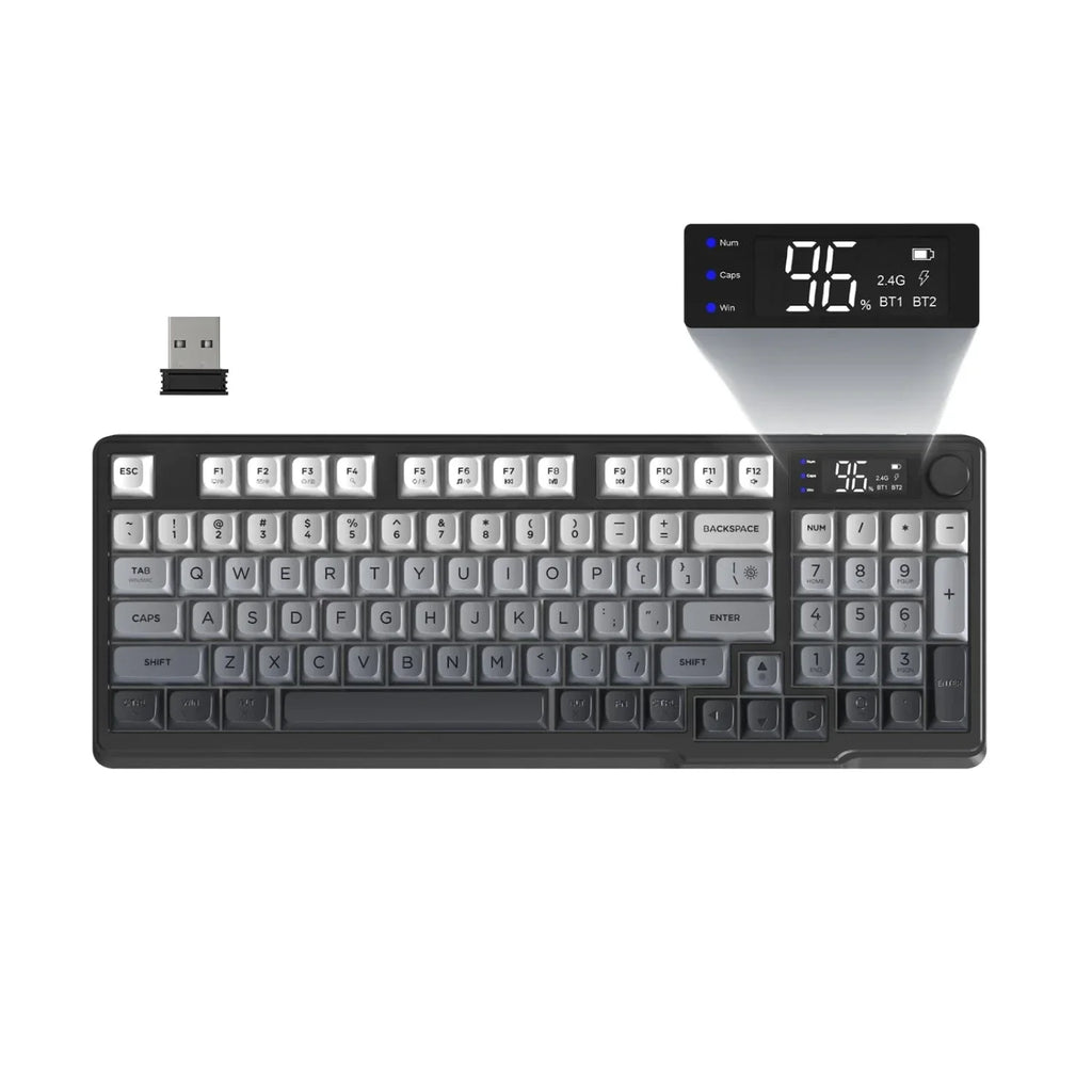 FREEWOLF M96™ Wireless Keyboard & Mouse Combo – Bluetooth 5.0 & 2.4G, Smart Screen, 96 Keys, RGB Backlit, Silent, PBT Keycaps, Multimedia Knob, X7 4000 DPI Mouse | FlipStylez LLC®
