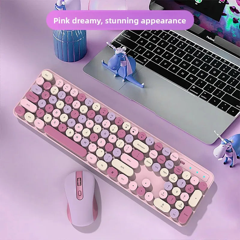 AEVYVKV™ Cute Retro Pink Wireless Keyboard & Mouse Set – Silent, 114 Keys, 2.4GHz, Waterproof, Aesthetic Desk | FlipStylez LLC®