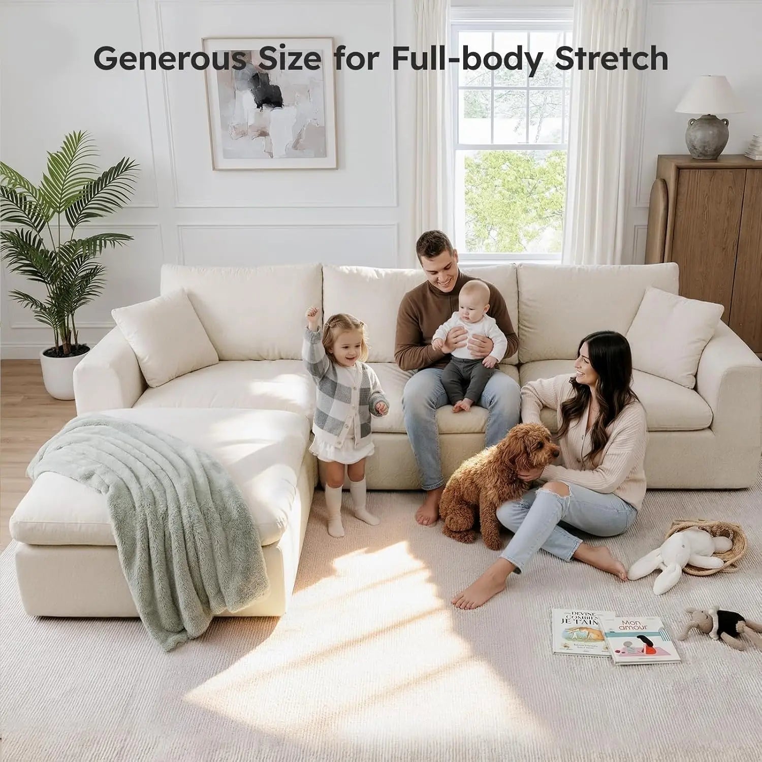 Modular Cloud Sectional Sofa, No Assembly Boneless Couch, High Back Pillows, Living Room & Apartment Durable Fabric, Customized
