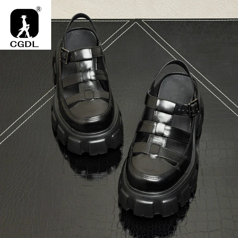 6 Cm Height Platform Mens Genuine Leather Sandals Luxury Handmade Quality 2024 New Designer Black Summer Formal Social Shoes Man