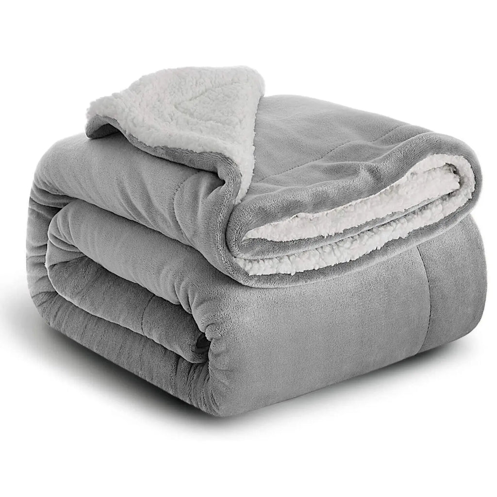 Sherpa Fleece Blanket Throw Black Soft Reversible Thick Plush Blankets Microfiber Winter Bed Blanket for Camping Couch Sofa