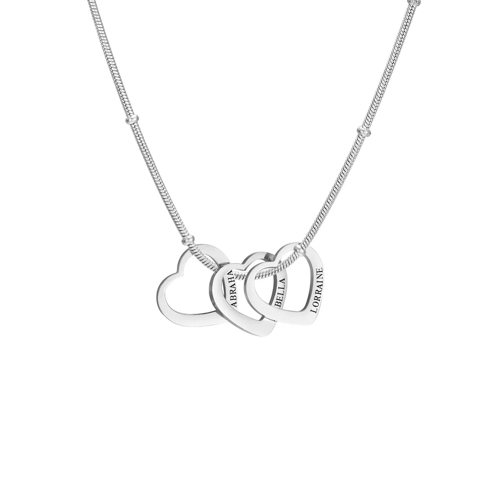 Lemegeton Customize Name Love Necklace 1-4 Heart Pendant Personalized Engraved Name Stainless Steel Jewelry Couple Family Gifts