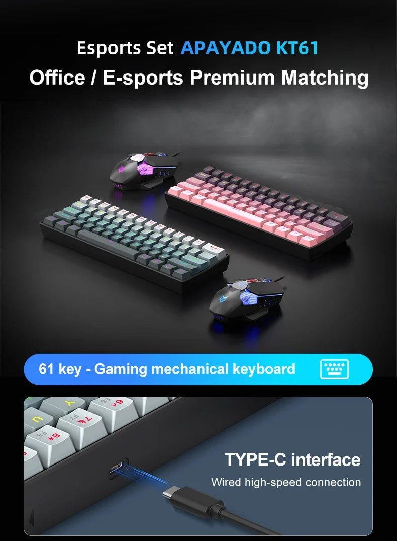 APAYADO™ 60% Mini Mechanical RGB Keyboard & Mouse Kit – Red Switches, 7200 DPI, Phantom RGB | FlipStylez LLC®