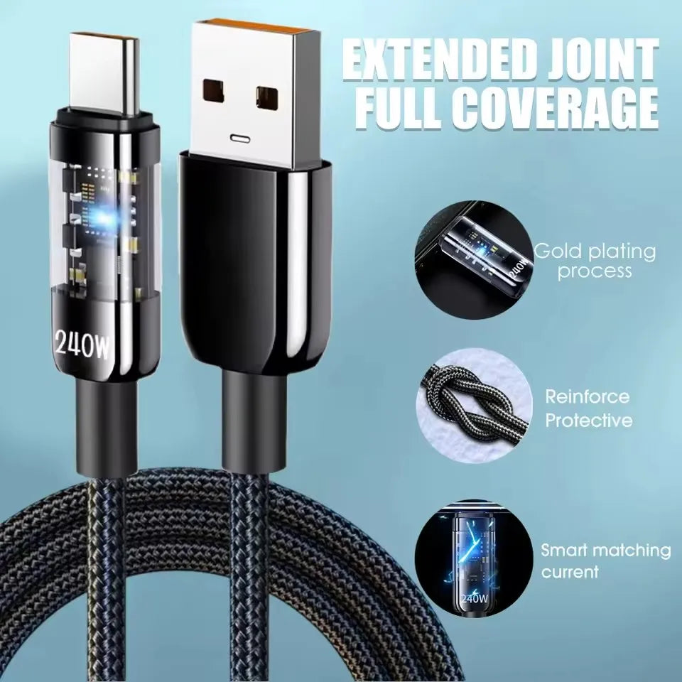 240W Nylon USB Type C Super Fast Charging Cable for Samsung Xiaomi