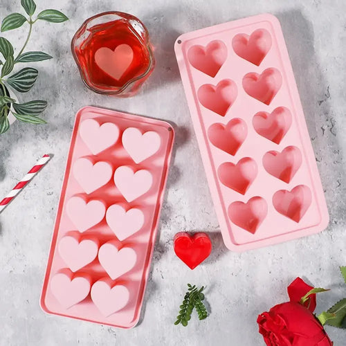 10 Grids Heart Shaped Silicone Ice Cube Trays Easy Release DIY Love