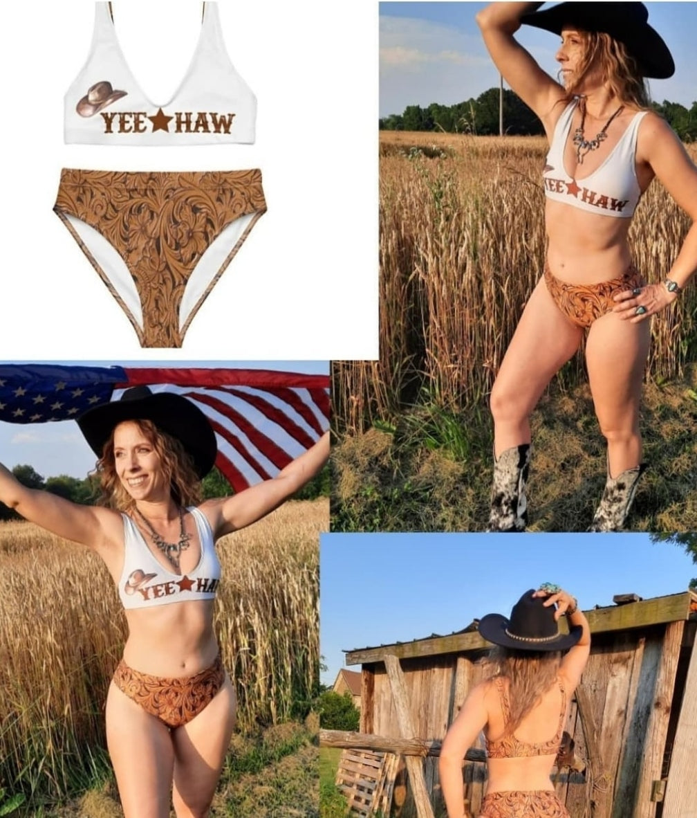 Yeehaw Tooled Leather Print Bikini