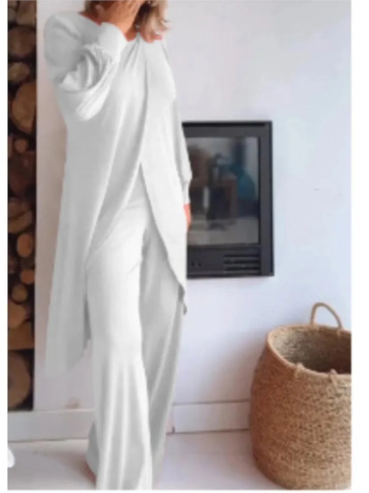 Casual Long Sleeve Tshirt Pants Set Office Lady Spring Summer Elegant