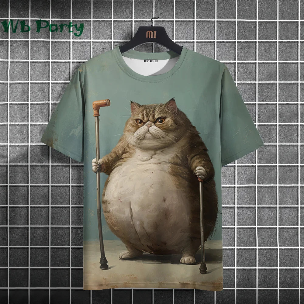 Cat Print T-shirts for Men - Y2K Graphic T-Shirt