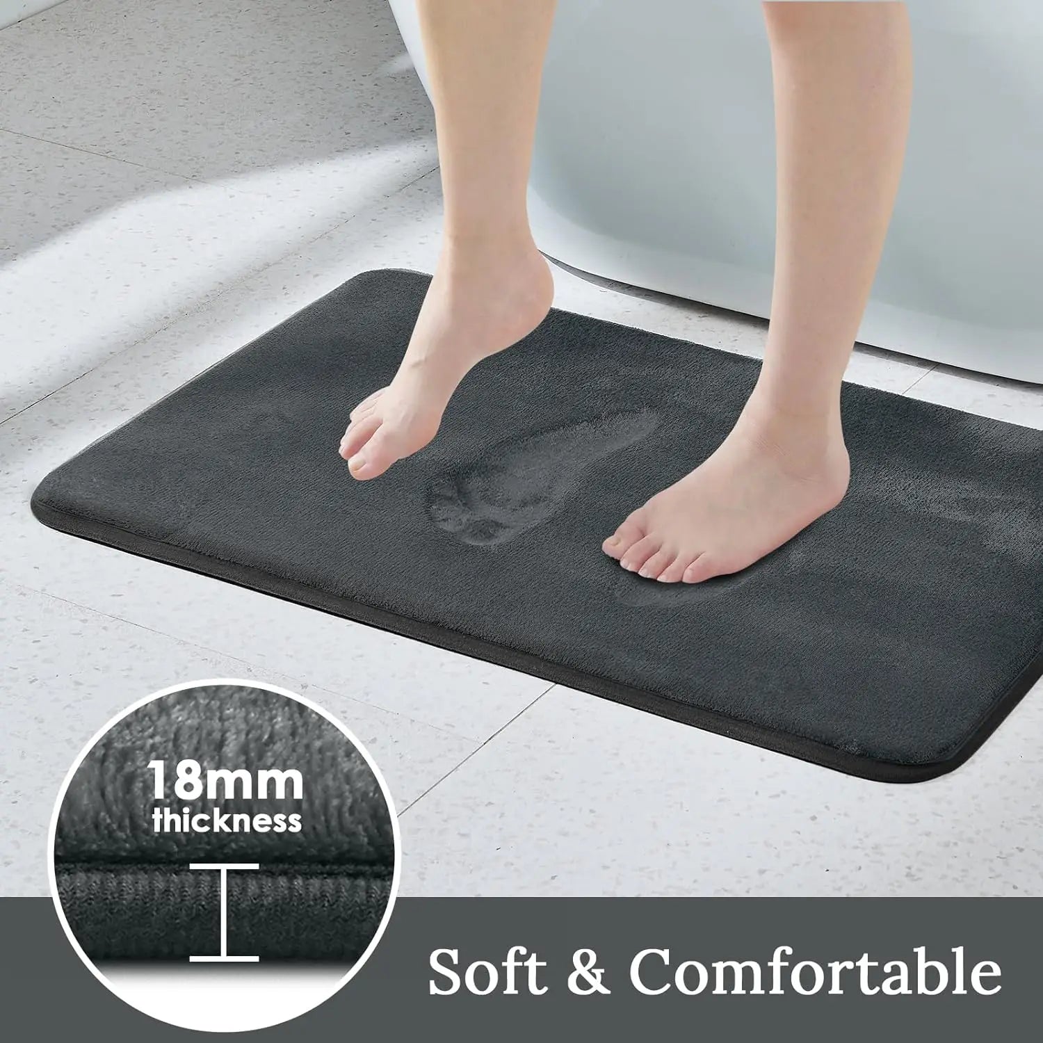 Bath Mat & Bathroom Extra Thick & Soft Memory Foam & Non Slip Super
