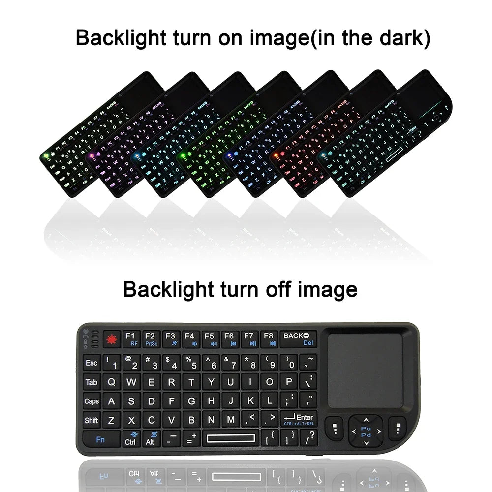 Kebidumei A8™ 3-in-1 Mini 2.4G Wireless Keyboard with Touchpad & Mouse – Backlit, Rechargeable, English & Russian | FlipStylez LLC®