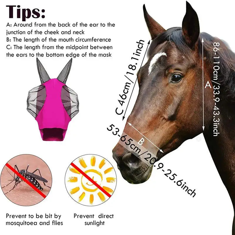 1pc Stretch Horse Fly Mask Mesh Bug Eye Cover Anti Insect Equine Face Shield for Summer Pasture Use