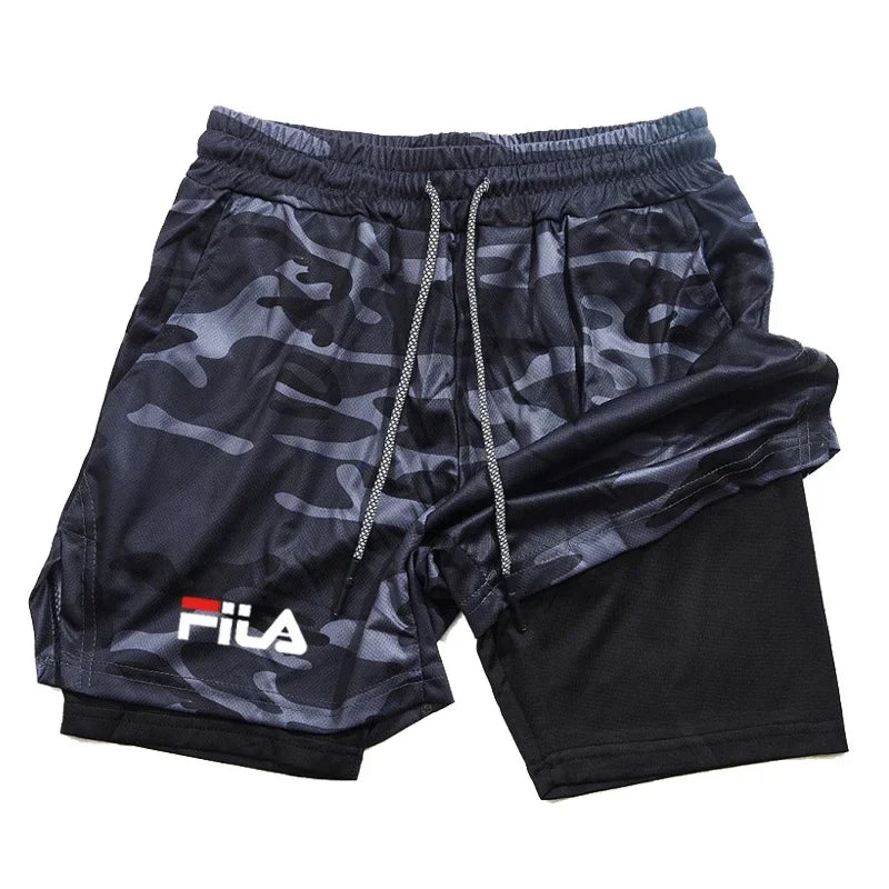 Training Jogging Men's Fitness Jogging Sports Basketball Training Pants 2-in-1 Double-layer Multifunctional Shorts Double Deck