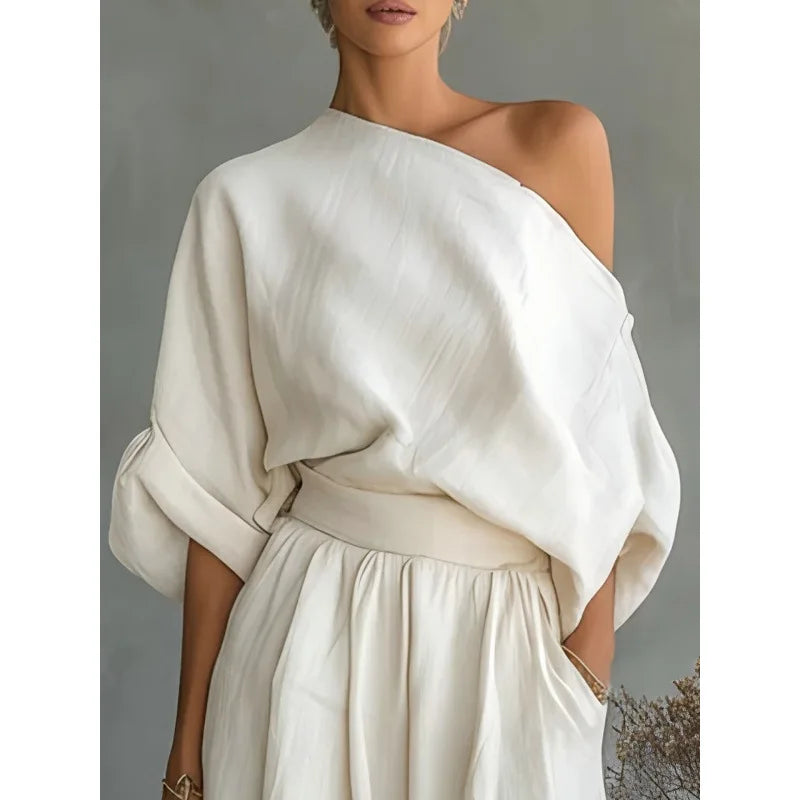 Spring/summer Korean Casual Pleated Half-Sleeve Shirt Wide-Leg Pants