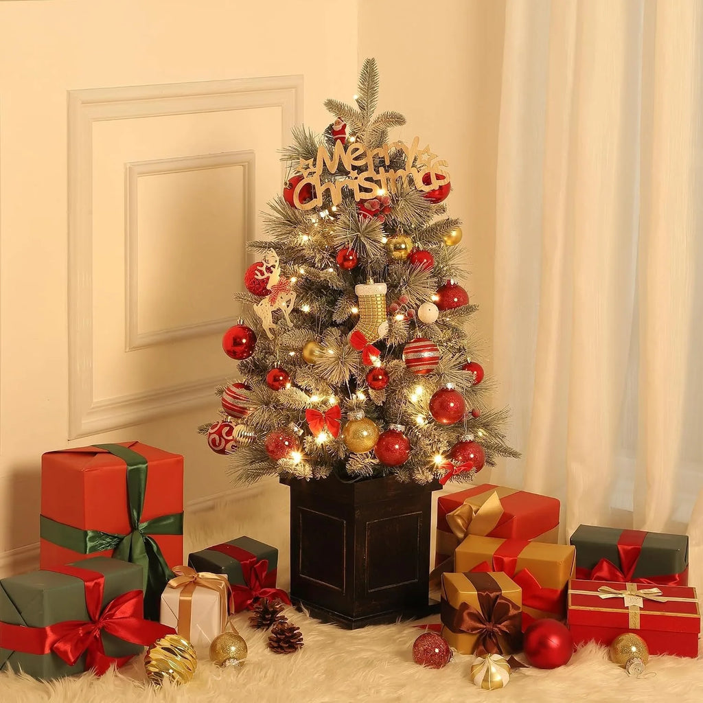 2PCS 3ft Pre-Lit Artificial Christmas Tree with 78 LED Lights, Snow Flocked Mini Xmas Tree with Timer Function, Battery Operated Small Holiday Tree for Home Office Tabletop Decor