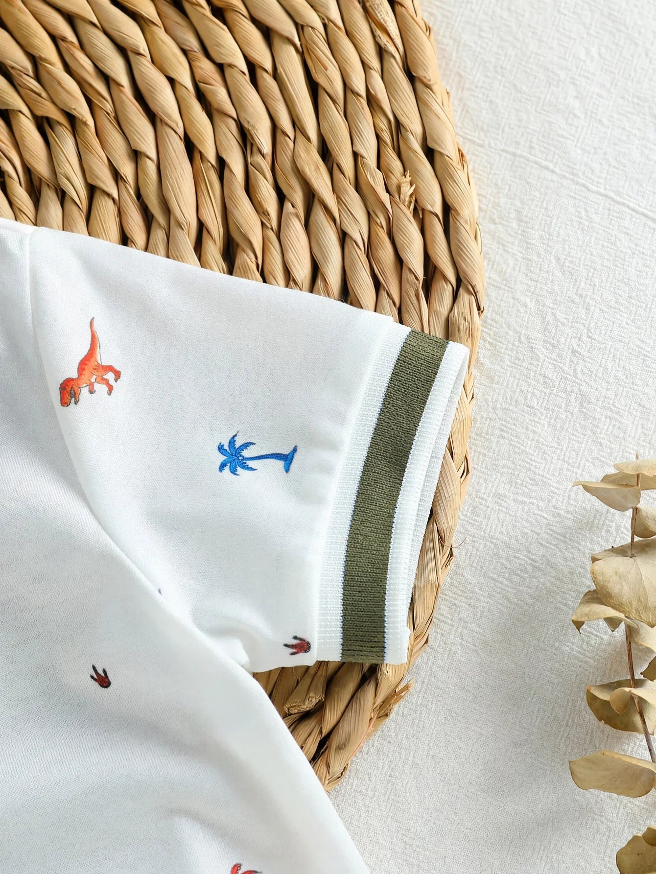 Baby Boy Polo 2‑piece Set, Printed Lapel Short‑sleeve Top with Solid