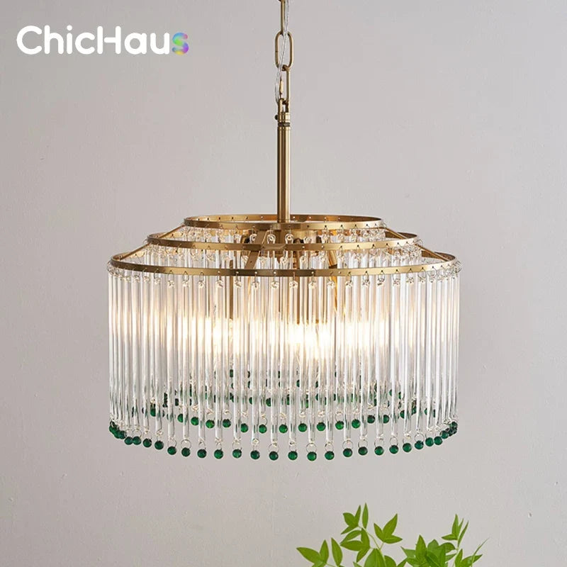 Luxury American Retro Ceiling Crystal Pendant Lights Living Dining Room Lighting Decor Chandelier Indoor Hanging Lights Fixture