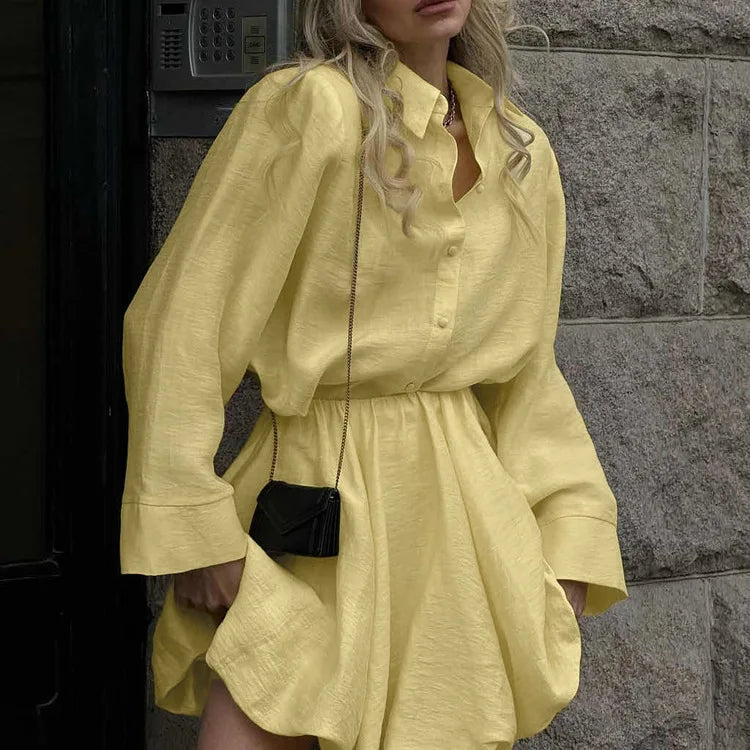Spring Summer New Casual Fashion for Women with Turn-Down Collar Long