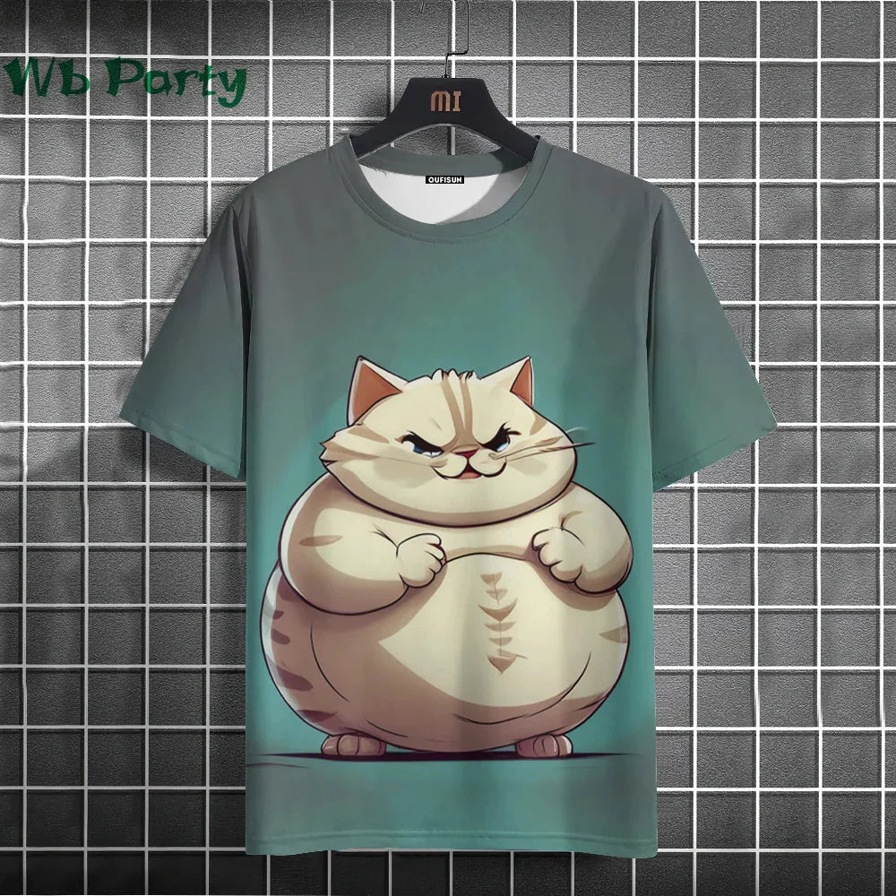 Cat Print T-shirts for Men - Y2K Graphic T-Shirt