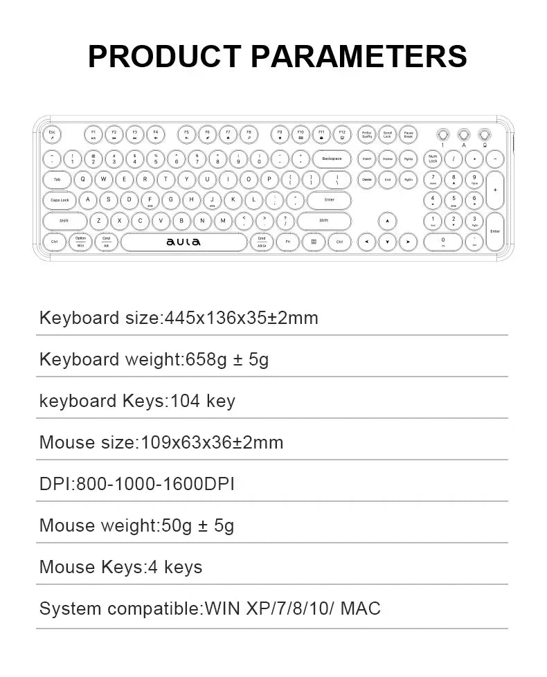 AULA AC306™ Wireless Retro Round Keycap Keyboard & Mouse Set – Silent 2.4G, Pink & Coffee | FlipStylez LLC®
