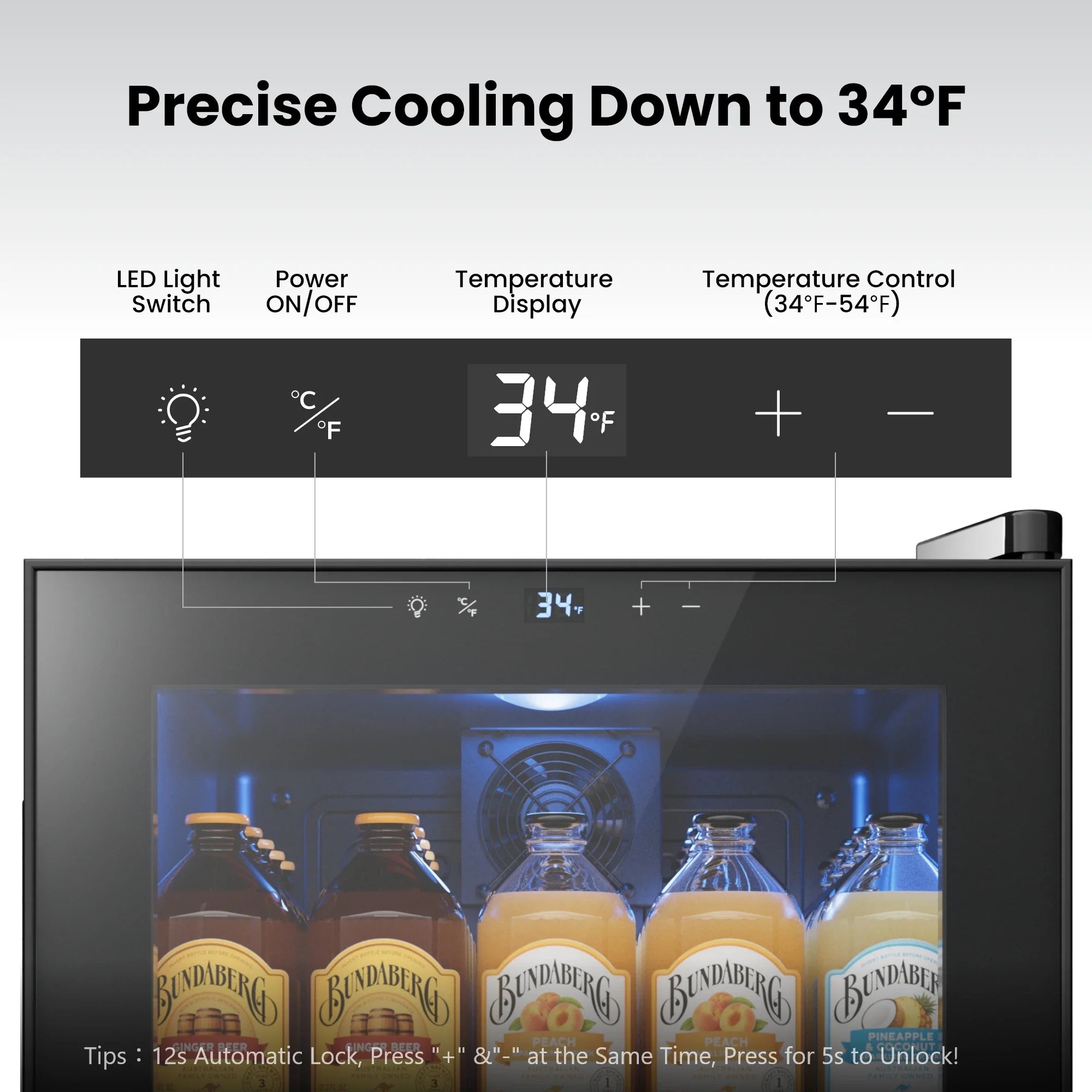 60 Cans Beverage Refrigerator 46L Mini Drink Cooler 1‑12℃ Electronic Temperature Control Glass Door Right Open For Home Bar Commercial Use