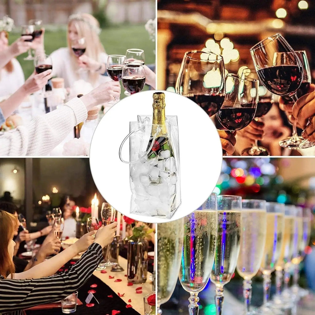 1/2/4PCS ICE Bags PVC Transparent Cooler Clear Pouch Ice Bucket Wine Champagne Bottle Chiller With Carry Handle Drink Bottle