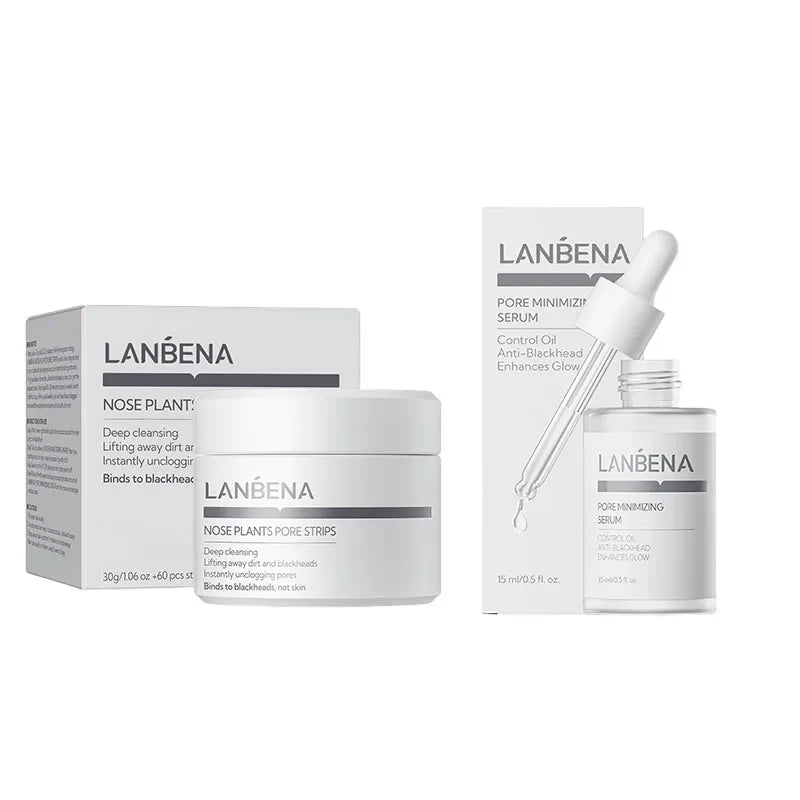LANBENA Blackhead Removing Nose Strips and Pore Minimizing Serum Set Nose Mask