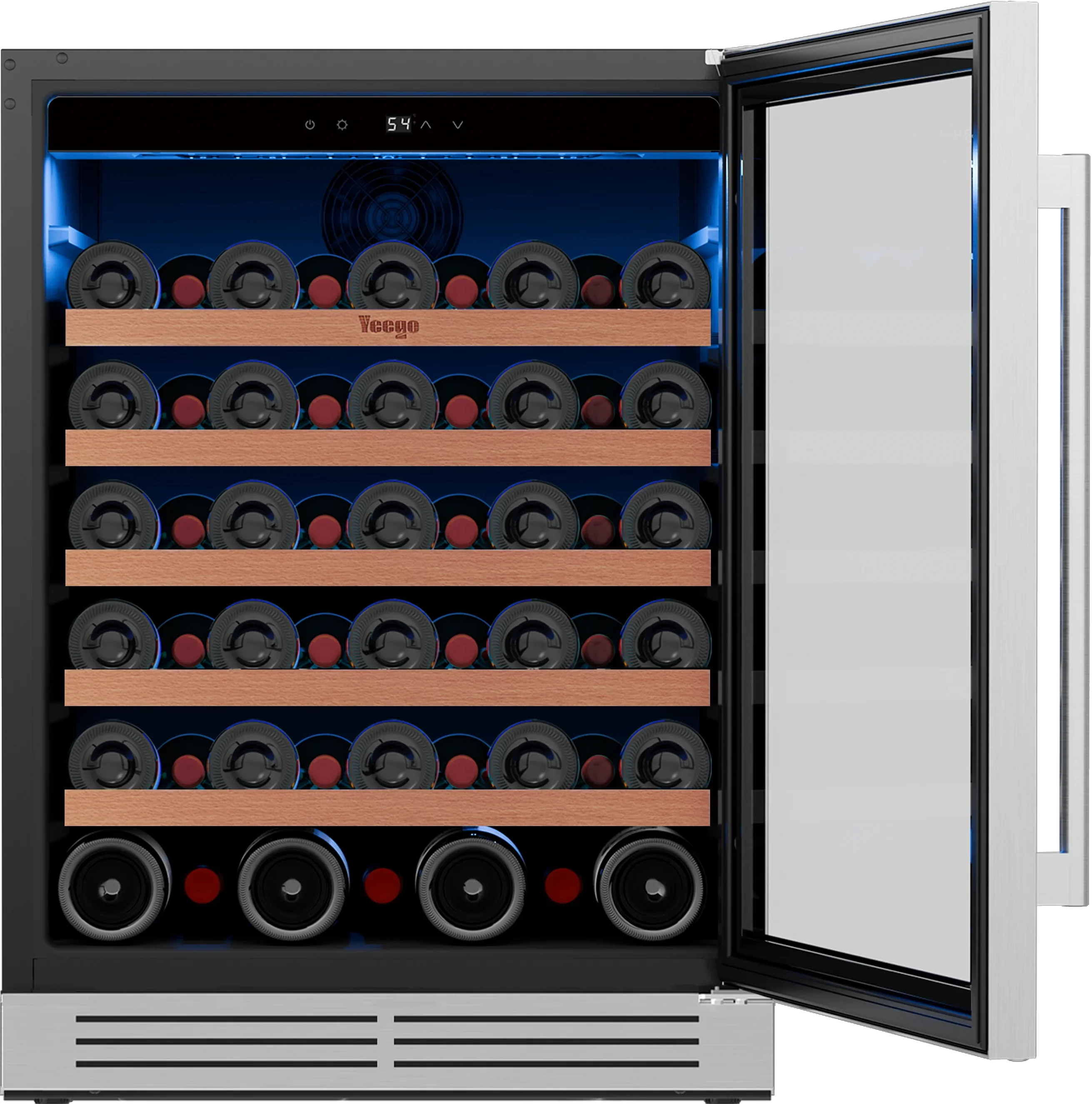 52 bottles wine cooler 5.12 Cu.ft compressor air cooling single temperature zone wine mini fridge With blue light ＆ door lock ＆ automatic defrosting