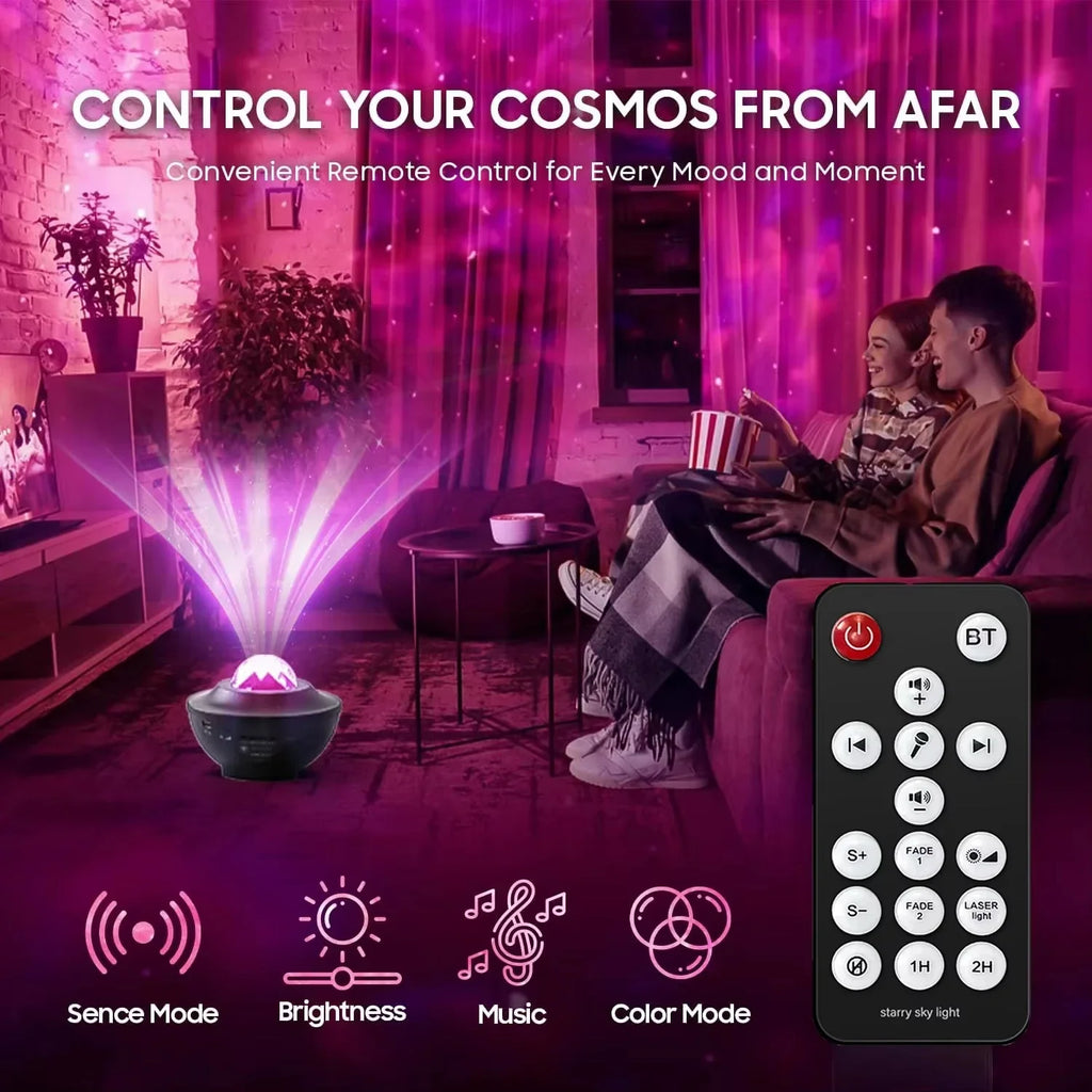 LED Starry Sky Projector Night Light Remote Control Switch USB Music Player Ocean Wave Galaxy Ambient Light Kids Birthday Gift