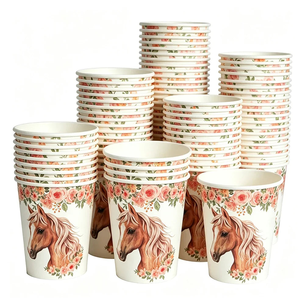 10/50pcs Western Cowboy Horse Paper Cups Disposable Tableware Drinking Cups Cowboy Cowgirl Horse Racing Birthday Party Decor