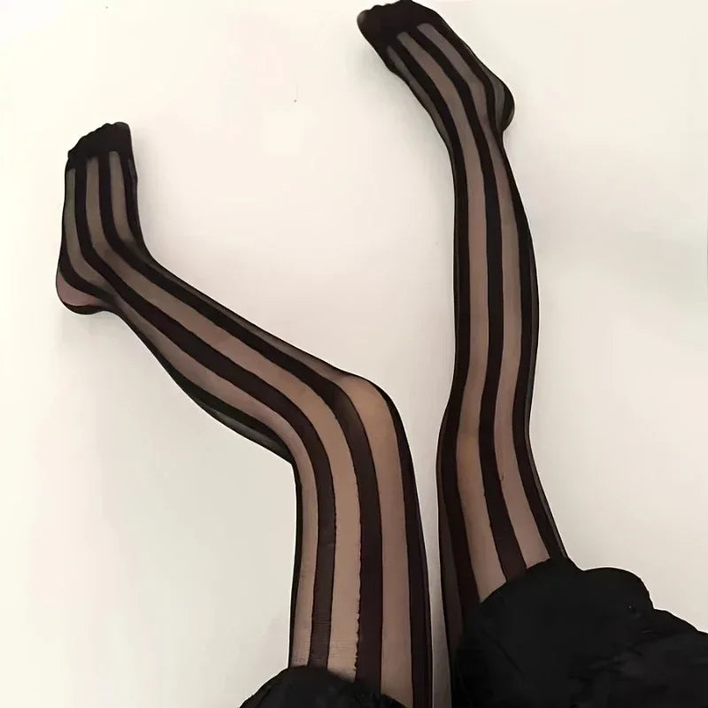 Women's Vintage Sexy Sheer Wide Vertical Stripe Pantyhose Tights Retro Classic Hosiery