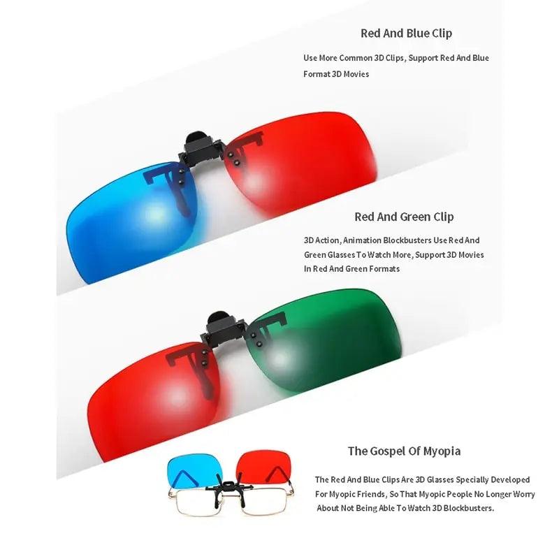 A Pair New Red Blue Green 3D Glasses Black Frame For Dimensional Anaglyph Movie TV Glasses For 3D Movies VR/AR Glasses