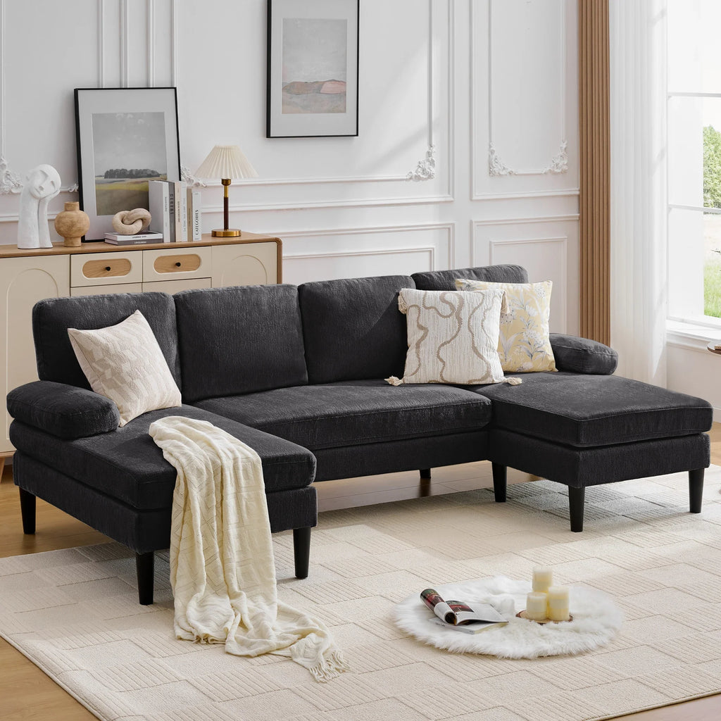 Korser U-Shaped Sectional Sofa 4 Seater Lounge Sleeper with Removable Cushions Upholstered Couches for Living Room