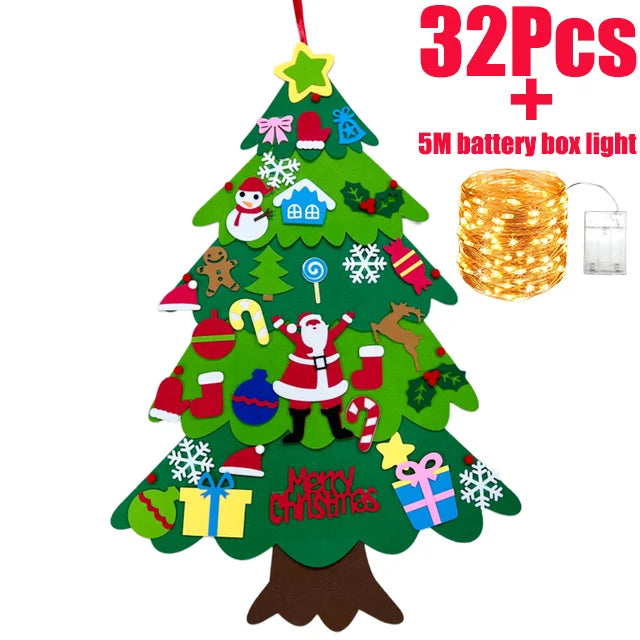 DIY Felt Christmas Tree with Hanging Ornament LED String Lights for Kids Gifts Christmas Decoration 2024 New Year Xams Supplies