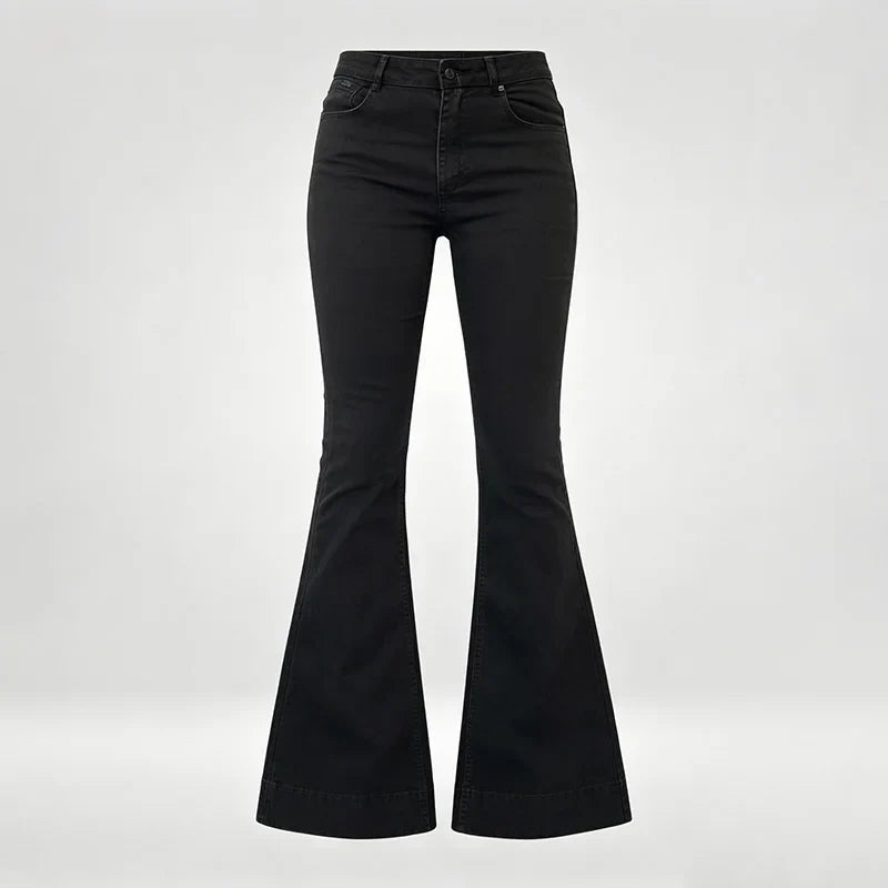 Women's Concise High Waist Flared Jeans Stretchy Slim Fit Casual Chic