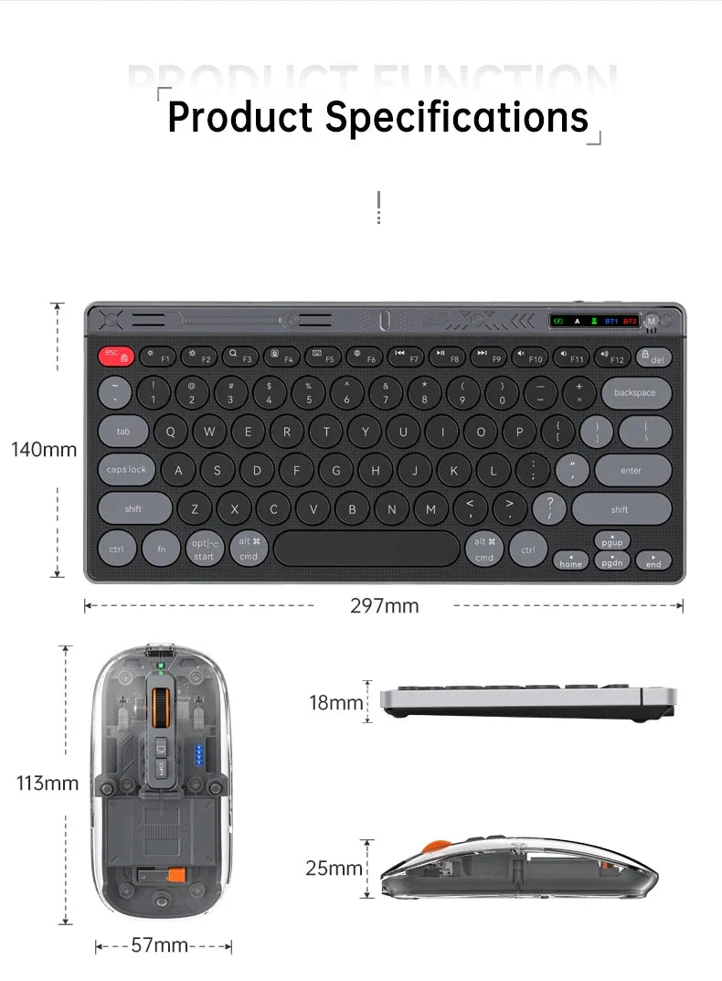 SMAILWOLF F781™ Bluetooth & 2.4GHz Wireless Keyboard & Mouse Set – Silent Keys, Rechargeable, Ergonomic, Portable Mini, Keyboard Only & Full Suit Combos, Black, White & Purple | FlipStylez LLC®