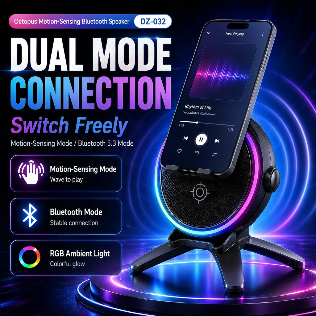 Wireless Sensor Bluetooth Speaker 5.3, HiFi 9D Sound RGB Light Long Battery Phone Stand for iPhone Samsung Xiaomi