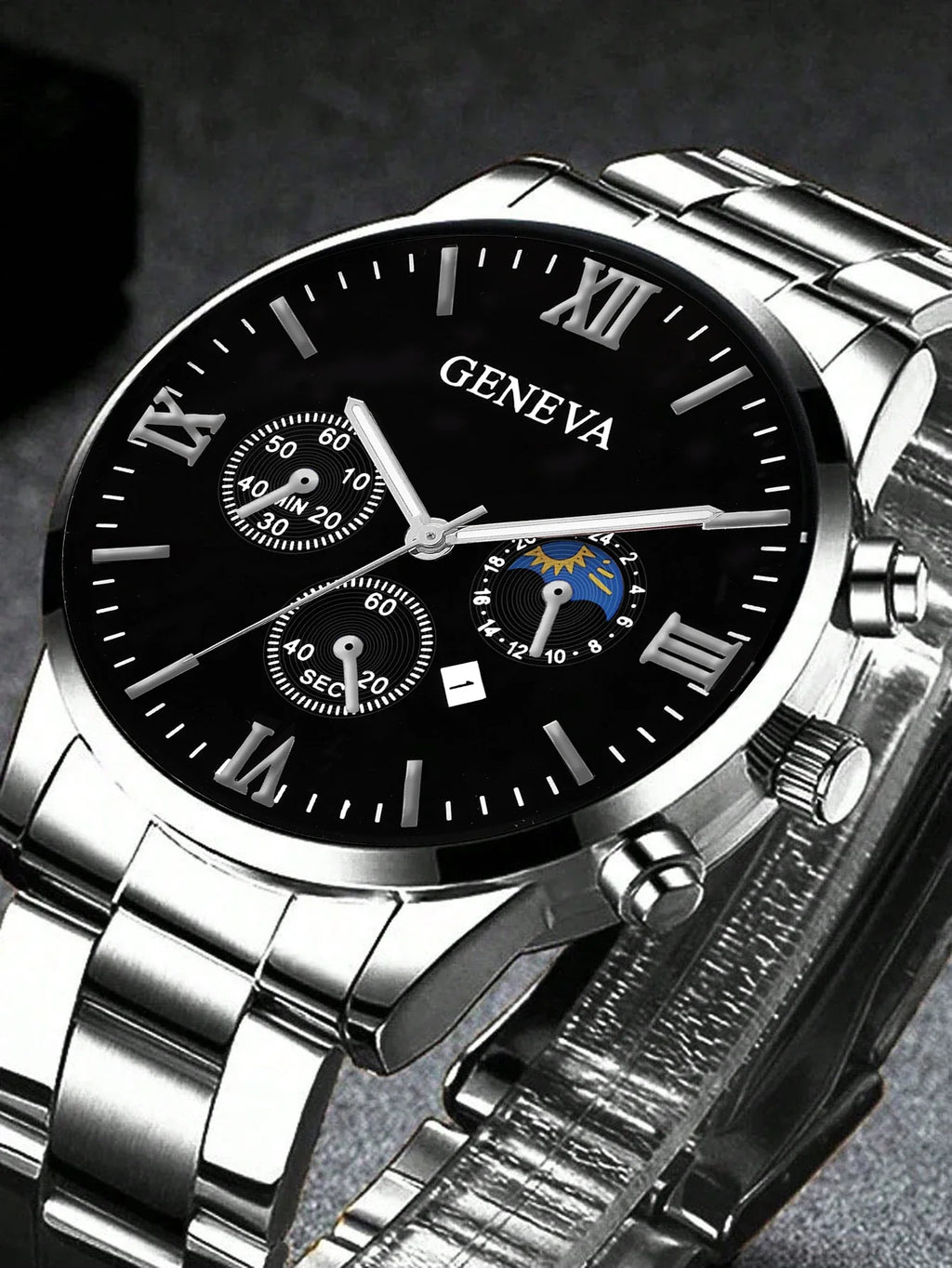Men's Trendy Quartz Watch Set with Bracelet Necklace Ring Calendar Function Birthday Gift Not including Box
