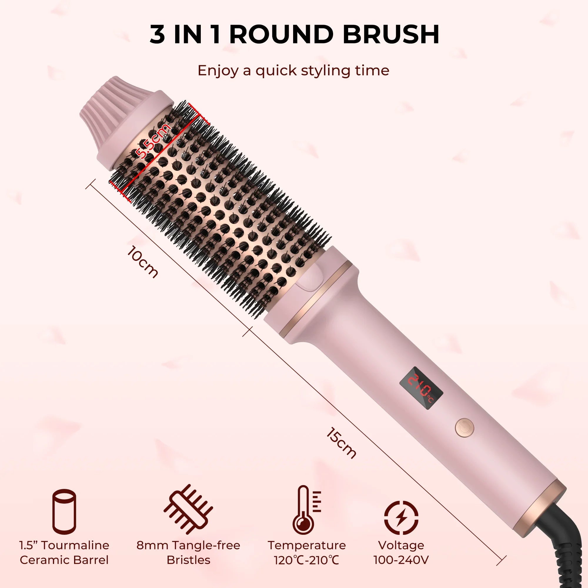 3 in 1 Hair Dryer Hot Air Brush Curling Iron Brush 32mm Electric