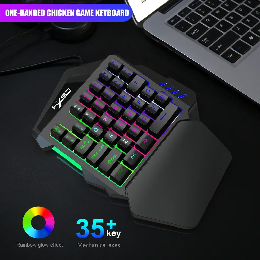 V100™ One-Handed Wired Gaming Keyboard – 35-Key LED Backlit, Waterproof, Wrist Support, Multimedia FN Keys, Keyboard Only, + A907 Mouse & + H300 Mouse Combos | FlipStylez LLC®