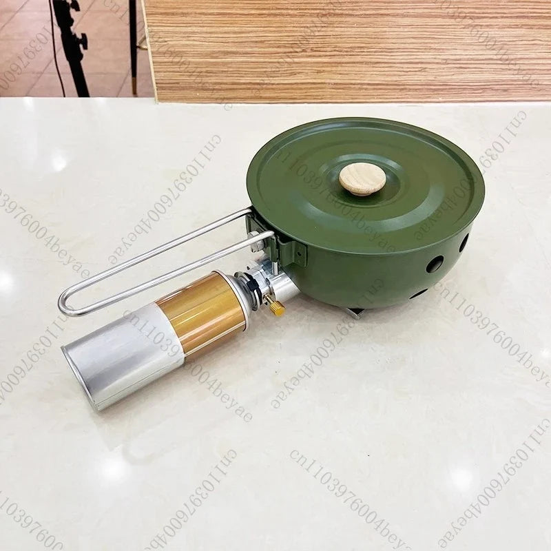 Camping Gas Stove with Non-Stick Pan Windproof Portable Camping Picnic