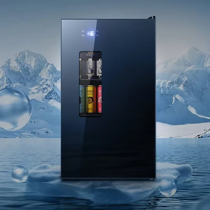 Mini Wine Fridge Electric Beverage Cooler Mirror Glass Door LED Light Built In Refrigerator For Home Kitchen Bar Office Use