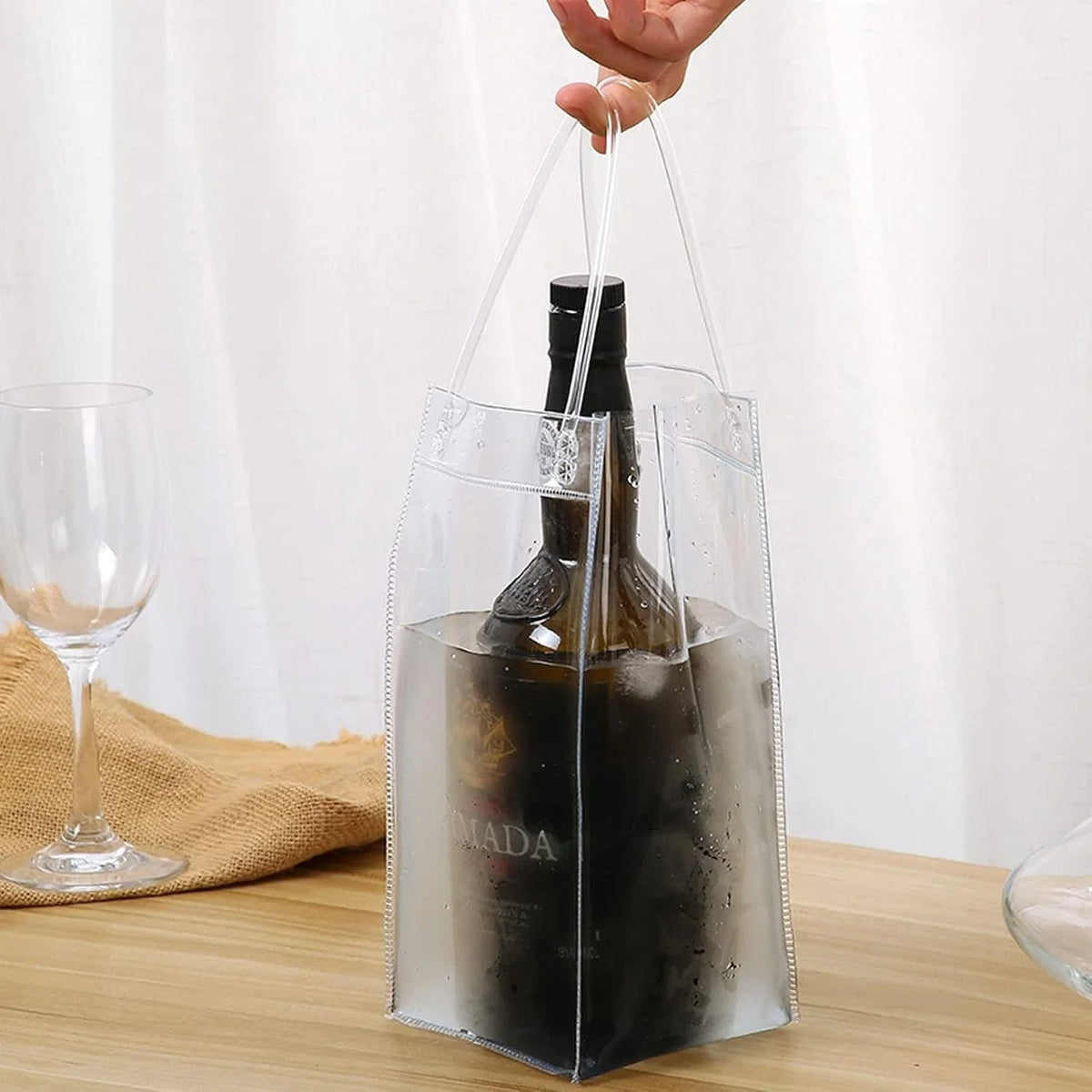 4PCS Transportable Foldable Champagne Ice Bag Beer Cooler Clear White PVC Wine Chiller Ice Bag for Cold Drink at Outdoor Event